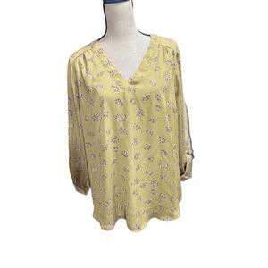 Motherhood‎ Maternity Summer Blouse Top Size M Roll Sleeve Floral Yellow